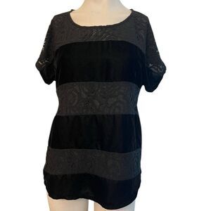 Anthropologie Women's Size S Dolan Lace Velvet Blouse Top Black Short Sleeve